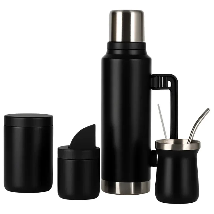 Set Termo Matero 1.3 Litros y Mate 236 ml con Bombilla Yerbera y Azucarera 4