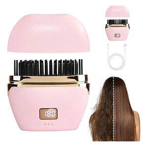 Mini Plancha de Pelo Portátil Inalámbrica con Cepillo Térmico