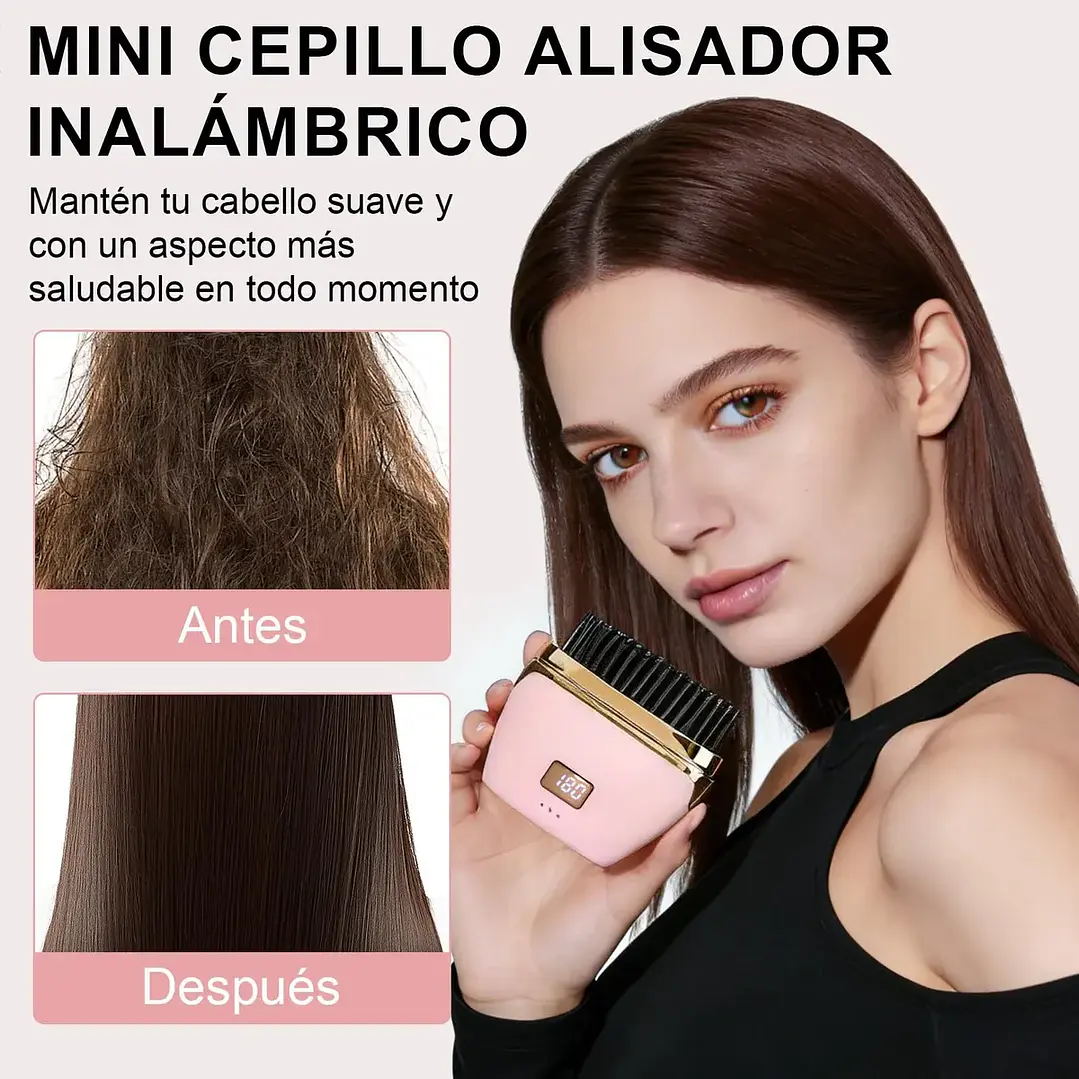 Mini Plancha de Pelo Portátil Inalámbrica con Cepillo Térmico 2
