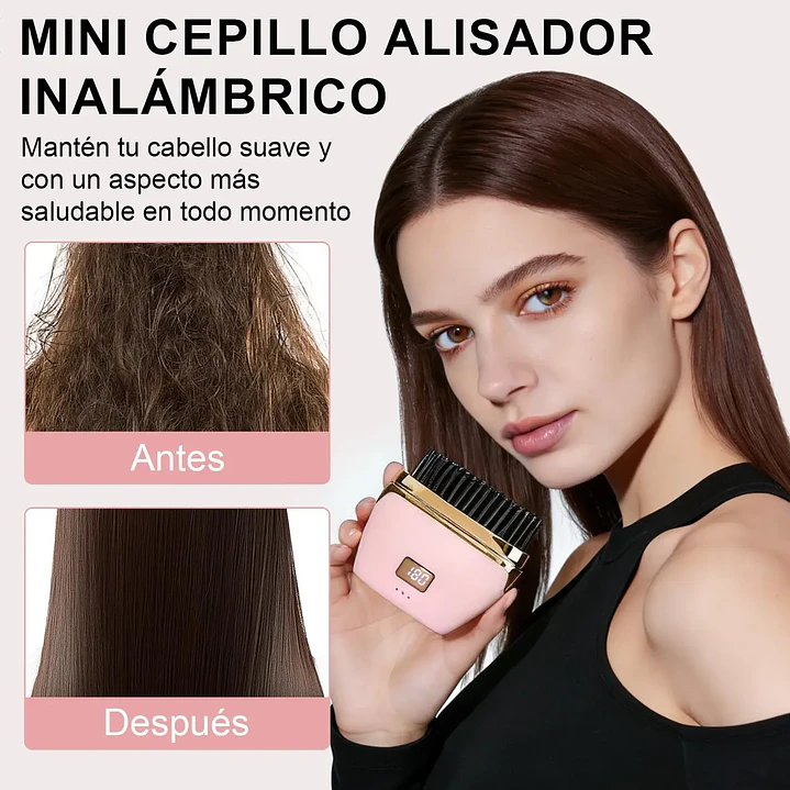 Mini Plancha de Pelo Portátil Inalámbrica con Cepillo Térmico 2