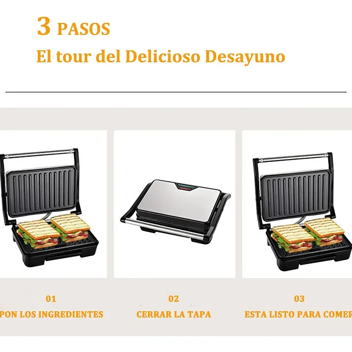 Sandwichera y Prensa para Panini 2 en 1 con Placa Antiadherente 3