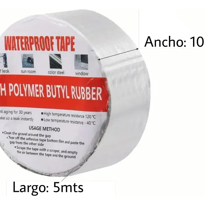 Cinta Tapagoteras de Butilo Impermeable con Aluminio 10cm x 5mt 2