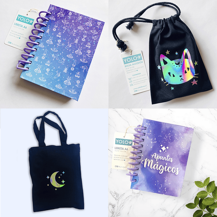 Set Regalo Libretas A6 80 Hojas Boho Apuntes Magicos Totebag Lila