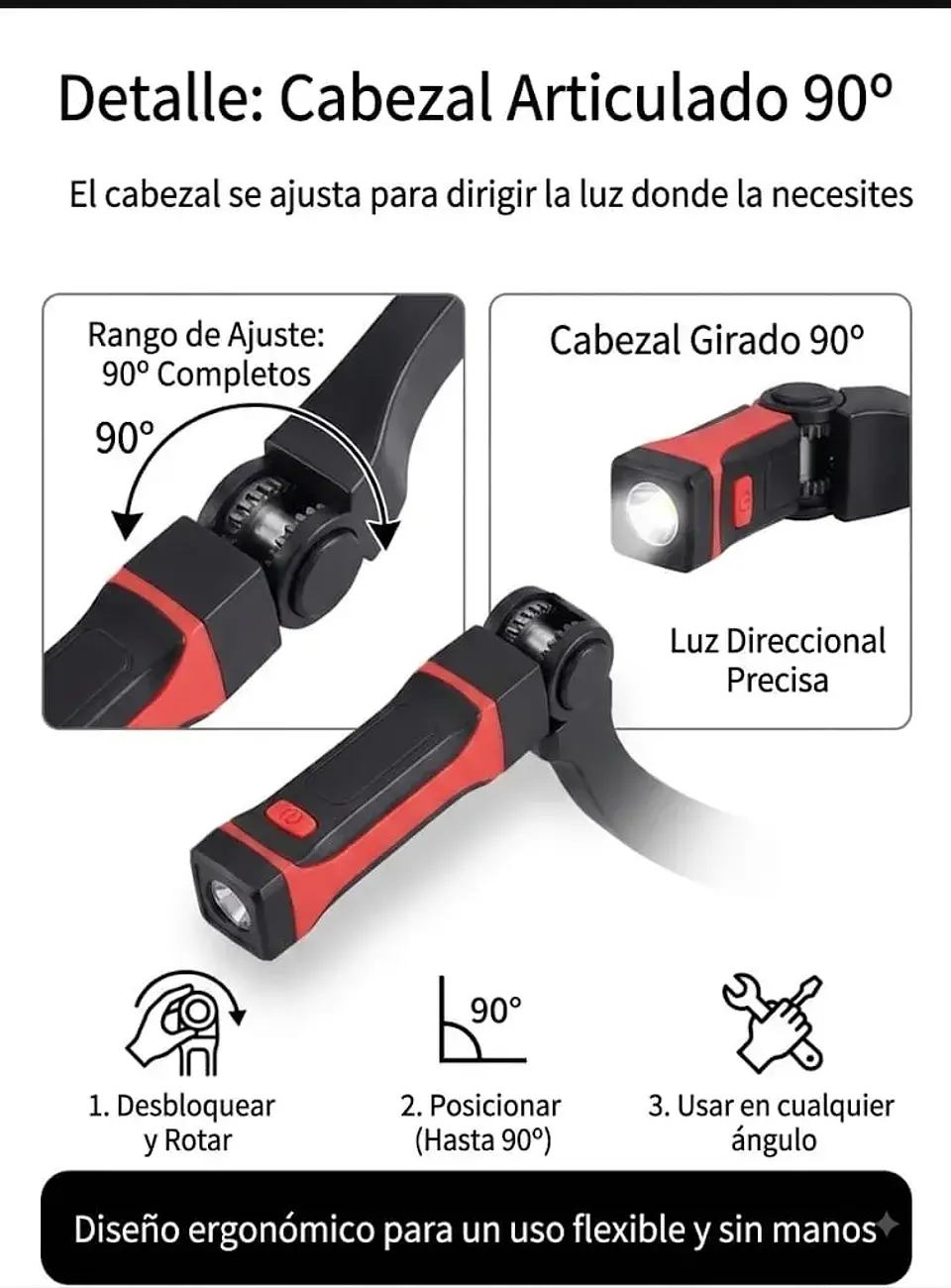  Linterna de Cuello LED  Manos Libres - Luz Potente Recargable USB  3