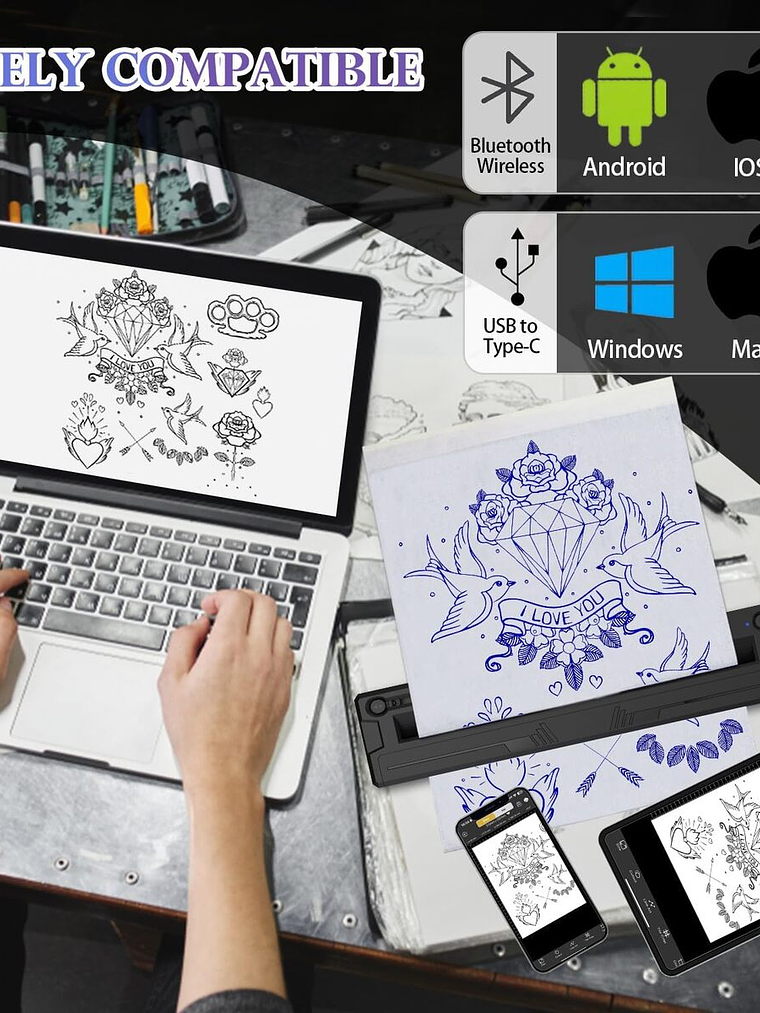 IMPRESORA DE TATUAJES TATOO STENCIL PRINTER TERMICO M8 12