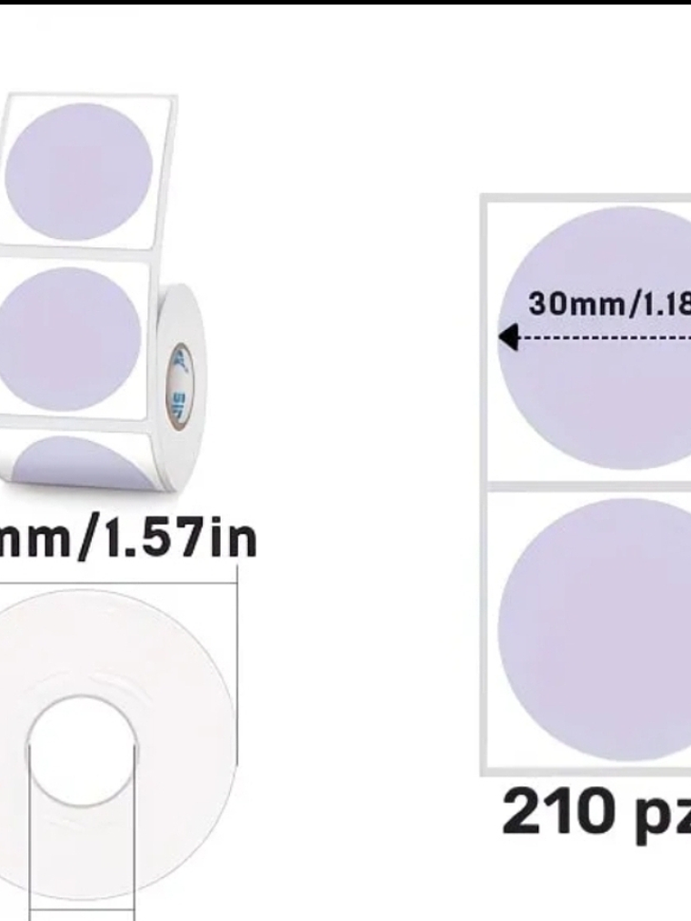 STIKCER TERMICO MATE COLORES REDONDO 3 CM ROLLO X 210 UND 2