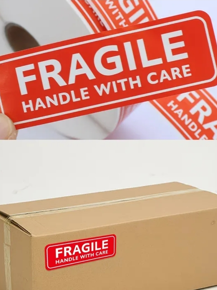 STICKER FRAGILE HANDLE WITH CARE DE 2.5 CM X 7.6 CM ROJO 4