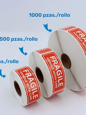 STICKER FRAGILE HANDLE WITH CARE DE 2.5 CM X 7.6 CM ROJO