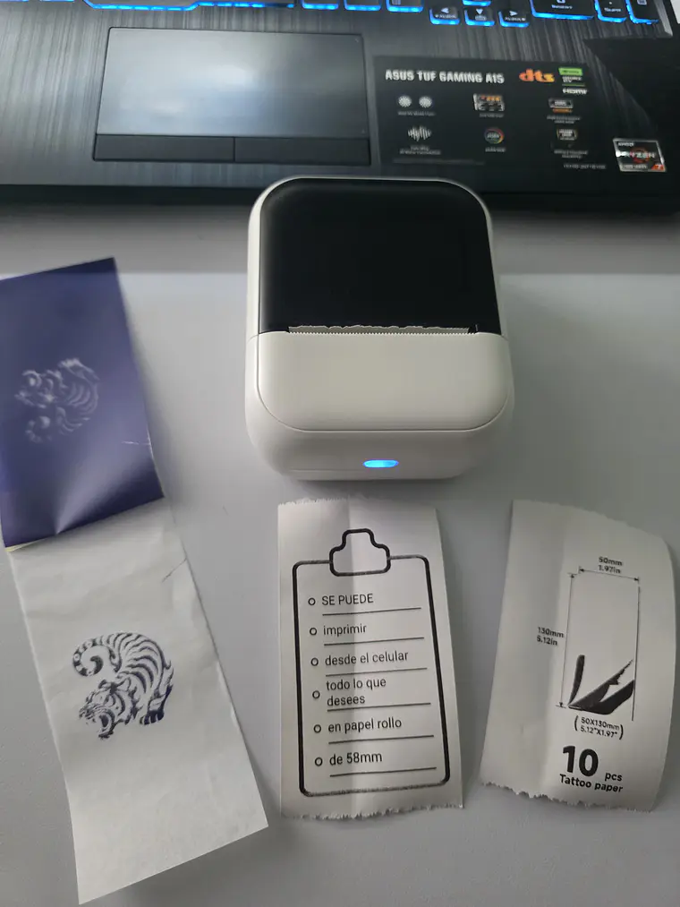Impresora portatil Termica C50 para tatuajes papel hectografico y papel 58 mm y papel de sticker 8