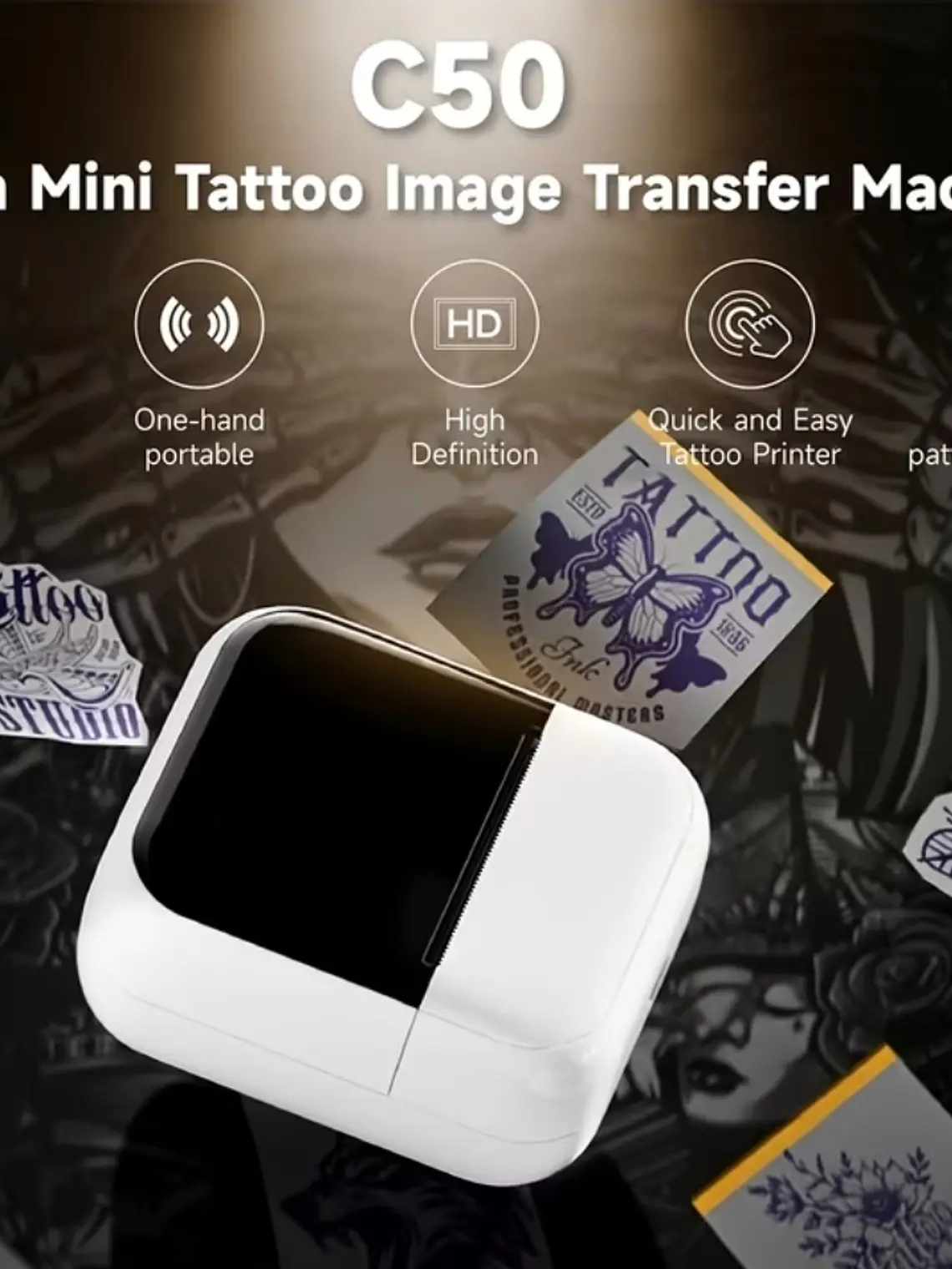 Impresora portatil Termica C50 para tatuajes papel hectografico y papel 58 mm y papel de sticker 3