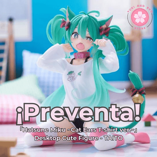 [PREVENTA JAPÓN] Hatsune Miku ~Cat Ears T-shirt ver.~ - Desktop Cute Figure - TAITO