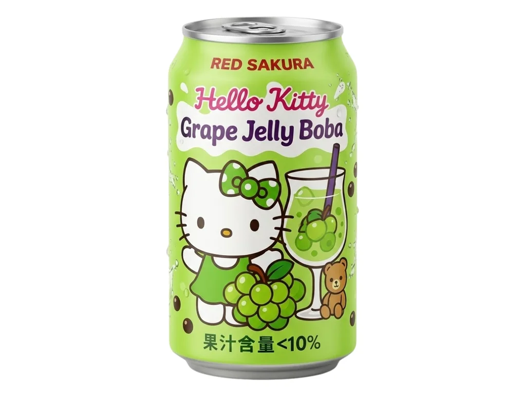 Bebida Red Sakura Hello Kitty sabor uva com boba de gelatina 310ml TWN 1