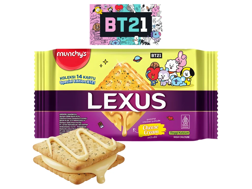 Biscoitos recheados com creme de queijo Munchys Lexus BT21 76g MYS 1