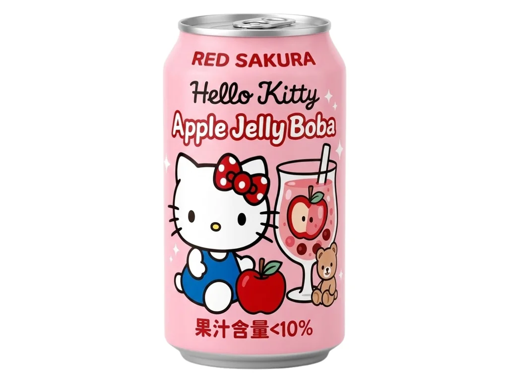 ChÃ¡ de maÃ§Ã£ Hello Kitty com sakura vermelha e pÃ©rolas de tapioca 310ml TWN 1