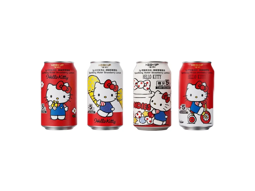 Ãgua com gÃ¡s sabor limonada de morango com menos aÃ§Ãºcar High Up Hello Kitty 330ml 1