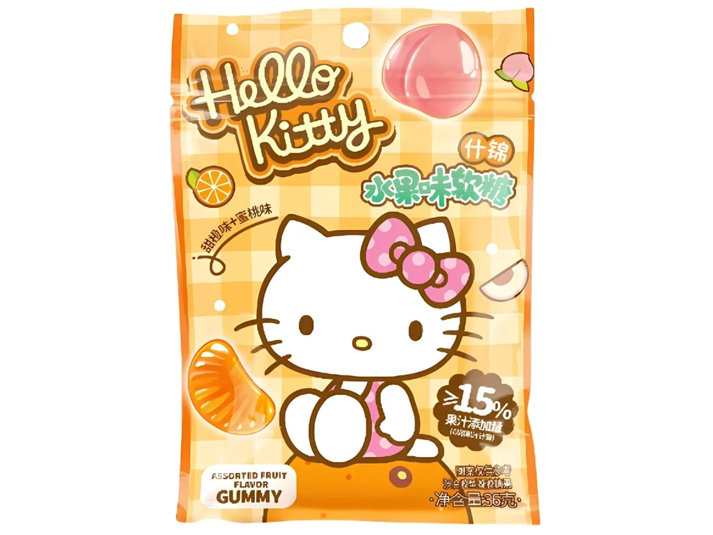 Qi Hello Kitty Doce Laranja e Pêssego Balas de Goma 36g CHN 1