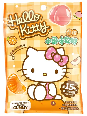 Qi Hello Kitty Doce Laranja e Pêssego Balas de Goma 36g CHN