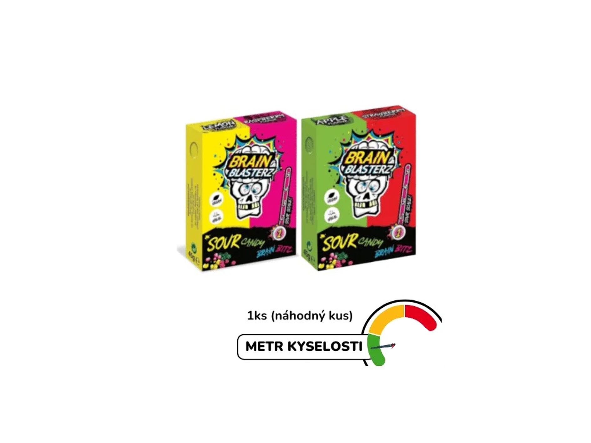 Brain Blasterz Balas Azedas Quebra-Cérebro Limão/Raspberry ou maçã/morango Bitz Nível 1 Sour 45g PAK 1