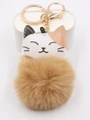 Chaveiro fofo de gatinho da sorte em couro PU com pompom de pele sintética, acessório para bolsa, presente kawaii