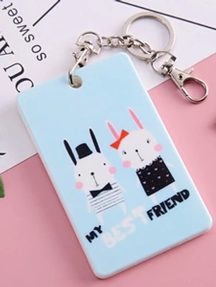 Chaveiro Porta-Cartões Plástico PVC Proteção de Cartões de Identificação de Estudantes e Ônibus Escolares. Ideal para Proteger Seu Cartão de Identificação. Estampas Kawaii de Coelho