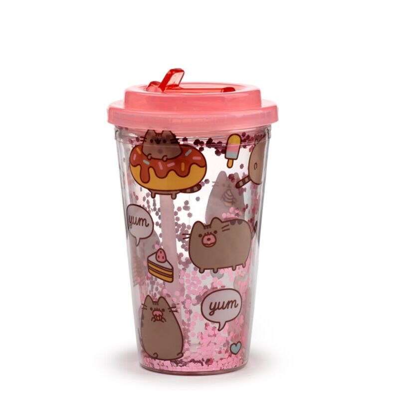 Copo em Plástico com parede Dupla com Tampa e Palhinha Pusheen 2