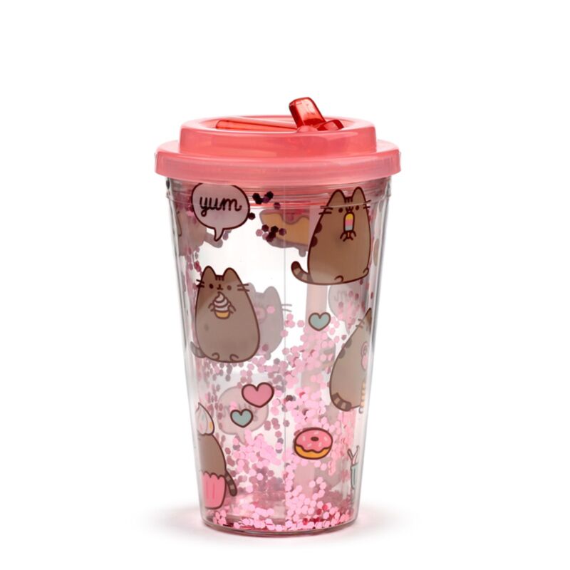 Copo em Plástico com parede Dupla com Tampa e Palhinha Pusheen 4