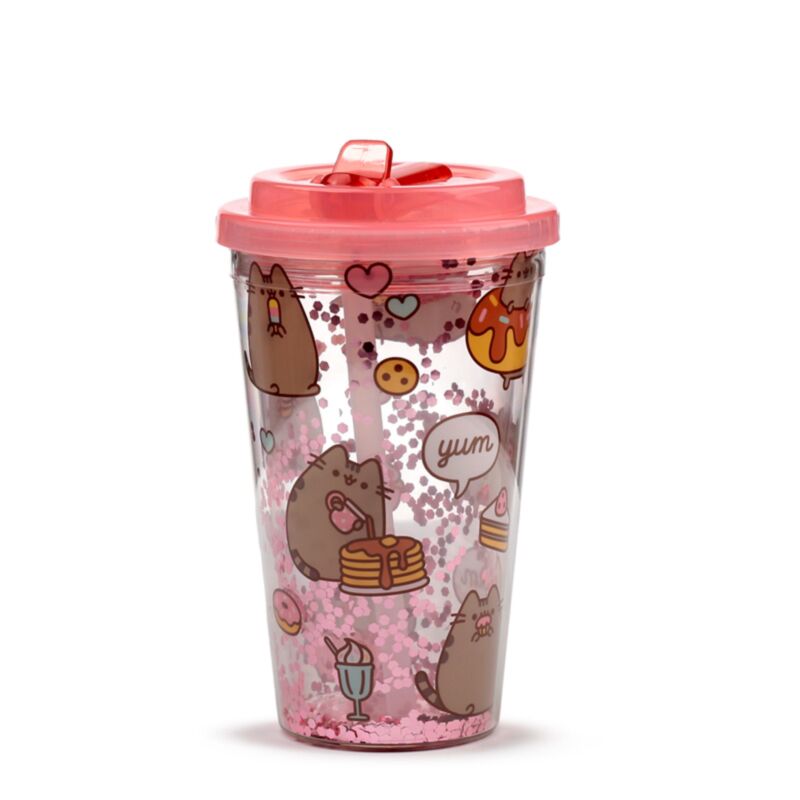 Copo em Plástico com parede Dupla com Tampa e Palhinha Pusheen 5