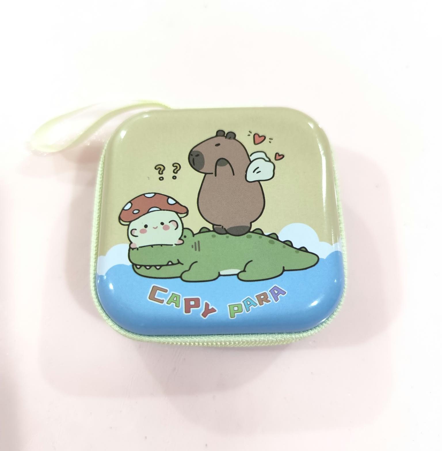 Mini porta-moedas Bolsa quadrado de lata com estampa de Capivara com zíper para guardar fones de ouvido 1