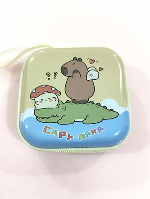 Mini porta-moedas Bolsa quadrado de lata com estampa de Capivara com zíper para guardar fones de ouvido