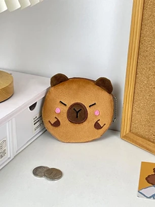 Carteira de moedas fofa de pelúcia de capivara, mini bolsa