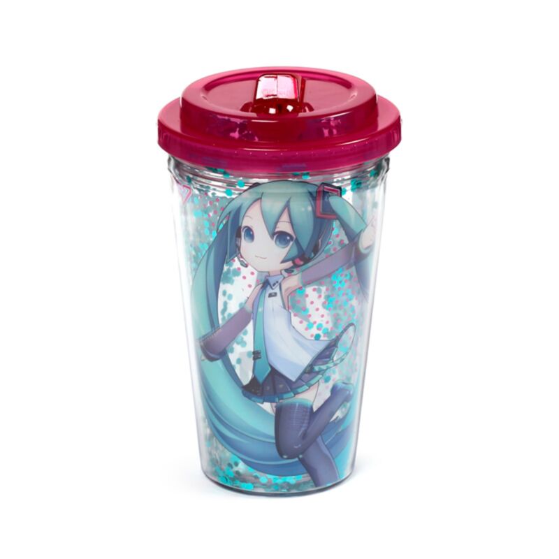 Copo em Plástico com parede Dupla com Tampa e Palhinha Hatsumi Miku 1