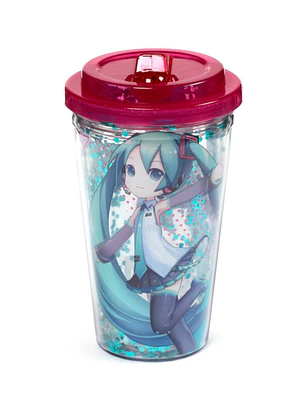 Copo em Plástico com parede Dupla com Tampa e Palhinha Hatsumi Miku