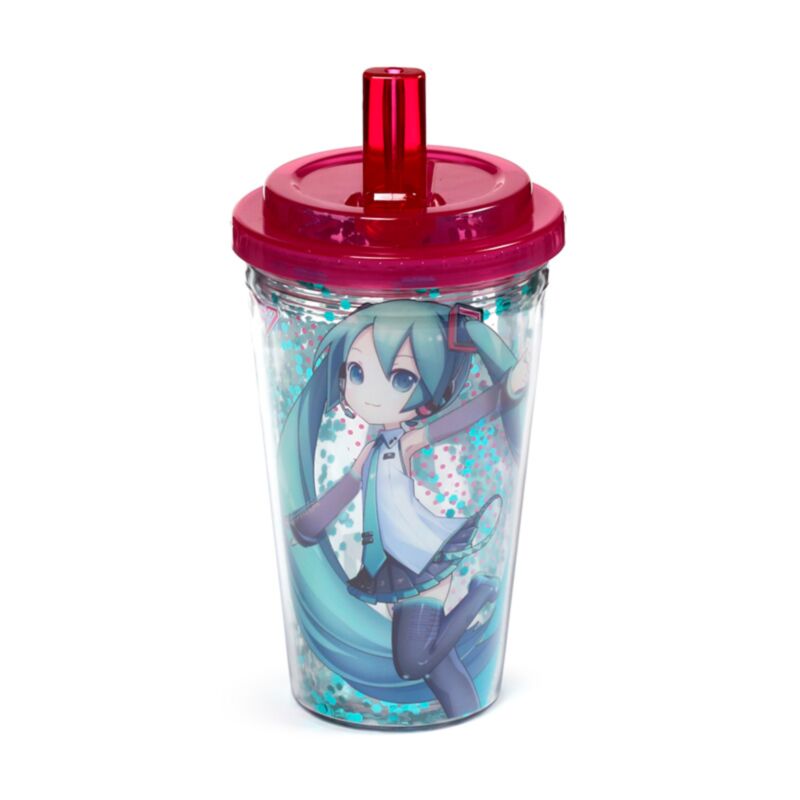 Copo em Plástico com parede Dupla com Tampa e Palhinha Hatsumi Miku 2