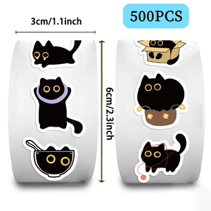 Rolo de adesivos decorativos de gato preto em papel washi para scrapbooking, selagem de envelopes e muito mais. Design kawaii com poses de gato. 2