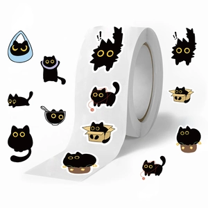 Rolo de adesivos decorativos de gato preto em papel washi para scrapbooking, selagem de envelopes e muito mais. Design kawaii com poses de gato. 3