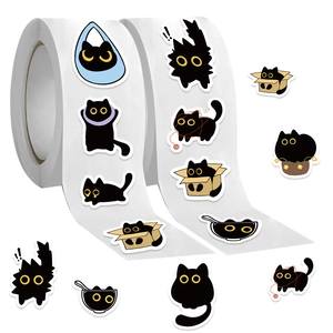 Rolo de adesivos decorativos de gato preto em papel washi para scrapbooking, selagem de envelopes e muito mais. Design kawaii com poses de gato. 4