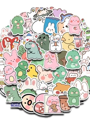 Adesivos fofos de desenho animado para diários, scrapbooking e decoração DIY. Urso kawaii, dinossauro e coelho. Adesivos à prova d'água para laptop e celular.