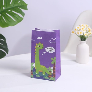 Sacolas de papel kraft com estampa de dinossauro e adesivos para lembrancinhas de aniversário infantil, embalagens para doces e guloseimas. 1