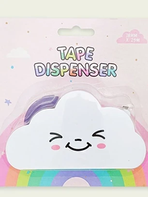 Dispensador de fita adesiva em formato de nuvem fofa com fita adesiva arco-íris e carinha sorridente kawaii, ideal para estudantes, scrapbooking, escritório e decoração