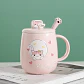 Caneca de cerâmica fofa com desenho de gato, colher, tampa e suporte para celular integrado - Thumbnail 8