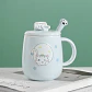 Caneca de cerâmica fofa com desenho de gato, colher, tampa e suporte para celular integrado - Thumbnail 6