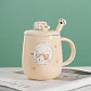 Caneca de cerâmica fofa com desenho de gato, colher, tampa e suporte para celular integrado - Thumbnail 7