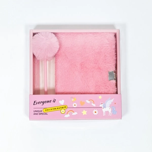 Caderno de pelúcia sintética e caneta com pompom peludo, com cadeado, diário secreto para meninas 5