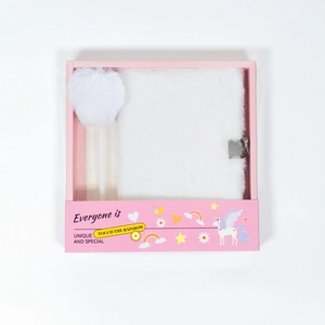 Caderno de pelúcia sintética e caneta com pompom peludo, com cadeado, diário secreto para meninas 2