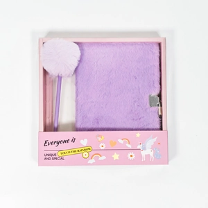 Caderno de pelúcia sintética e caneta com pompom peludo, com cadeado, diário secreto para meninas 3