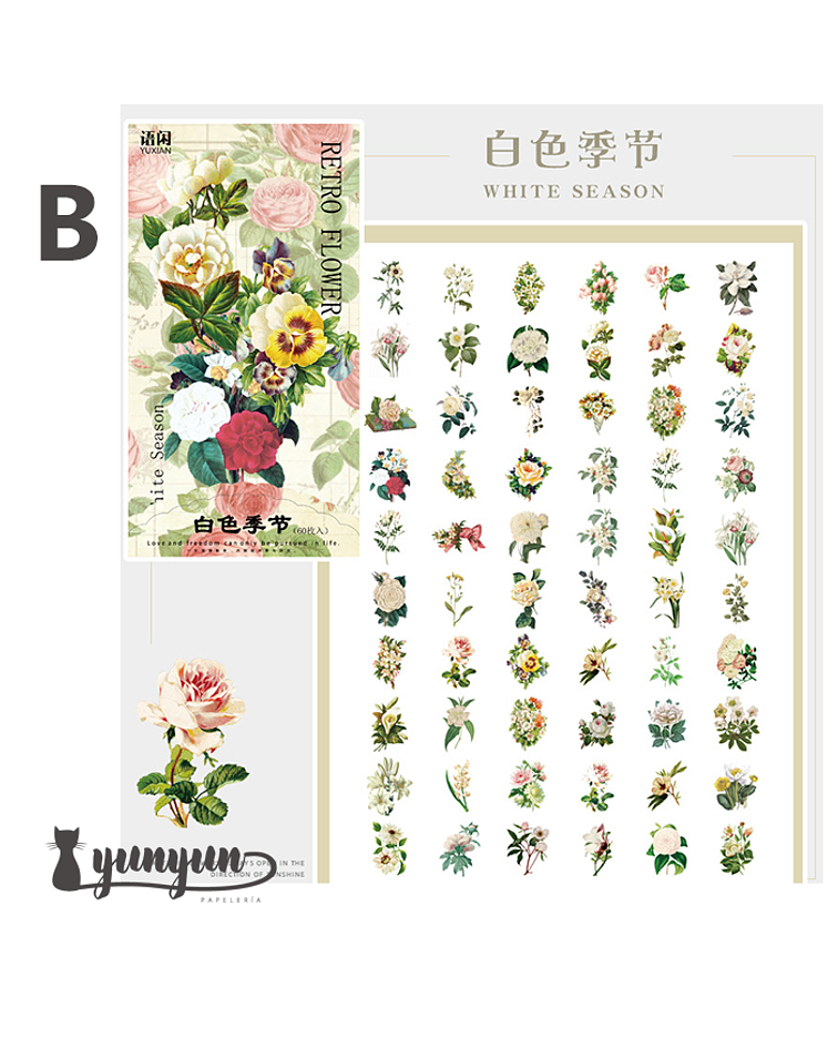 Set Stickers Flores Retro XL - 60 uni