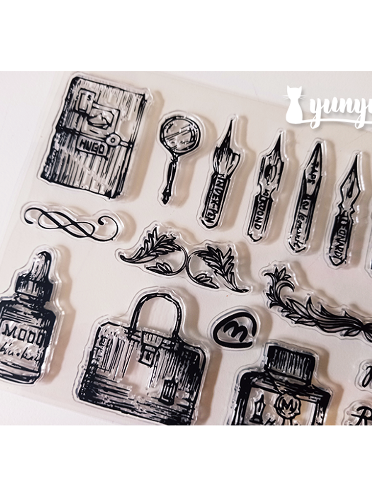 Sellos Silicona Escritura Vintage - 19 pzas 2