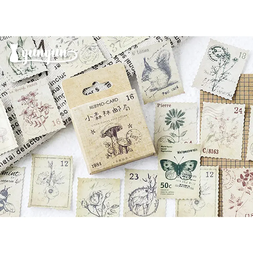 Caja Stickers Estampillas Vintage - 45 pzas 1