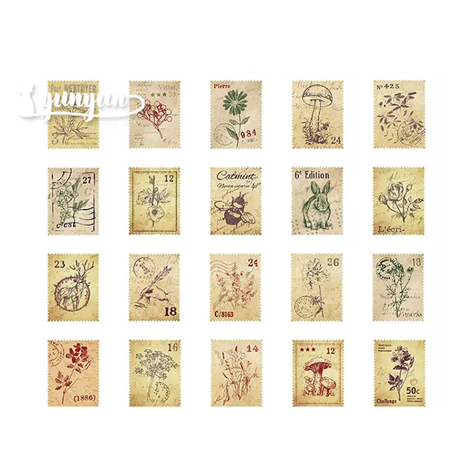 Caja Stickers Estampillas Vintage - 45 pzas 3