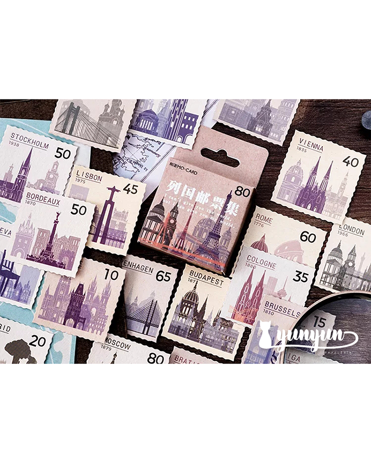 Caja Stickers Estampillas - 45 pzas